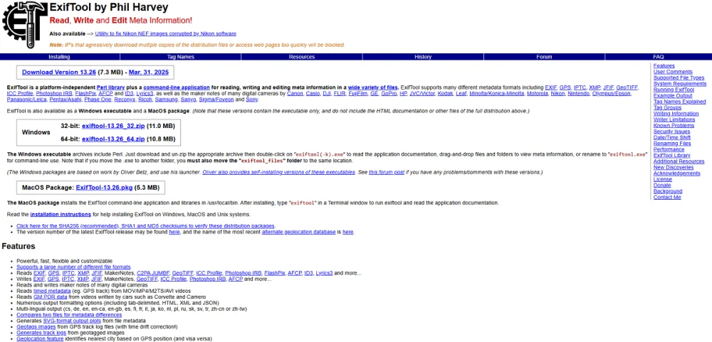 ExifTool: Best for Metadata and File Analysis