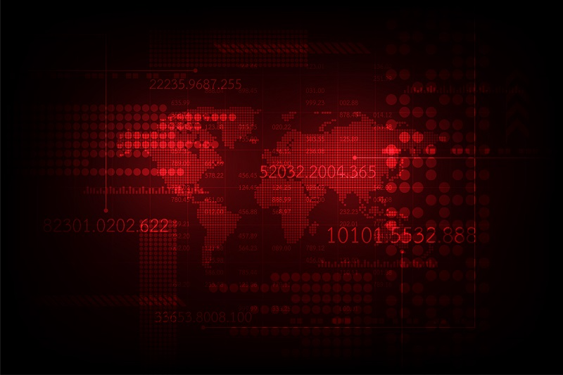 World map with dots and code 