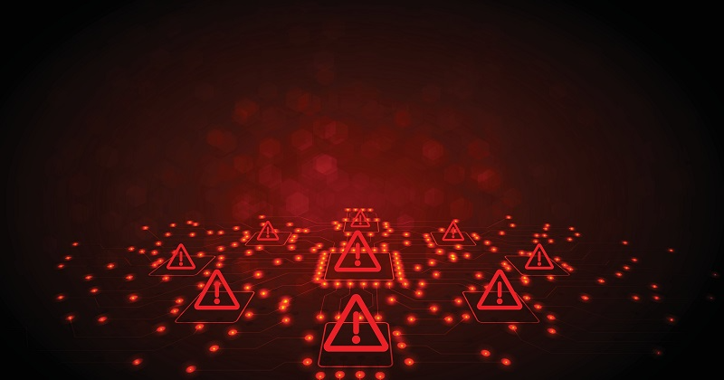 Warning icons indicating cybersecurity or hacking incident