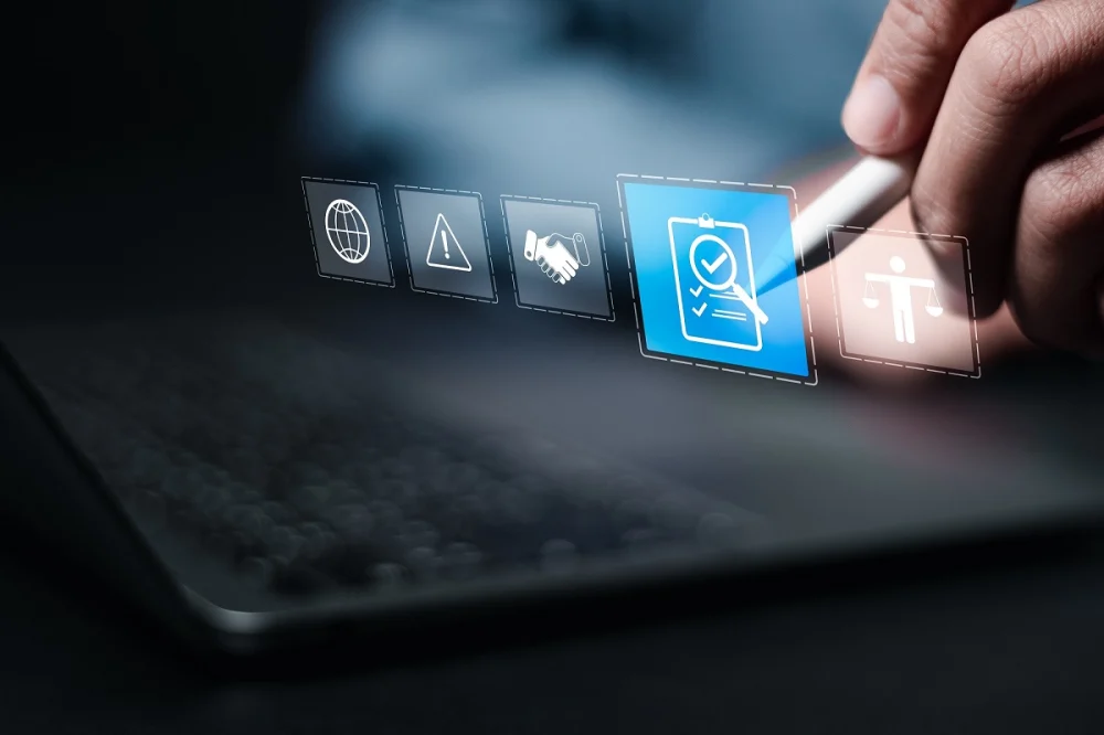 Selecting an information security policy checklist icon in a digital interface